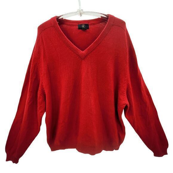 HP Club Room Red Cashmere Knit V Neck‎ Men's Long Sleeve Sweater Top - Picture 1 of 13